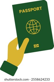 Passport with Green Color Held in Hand for Traveling