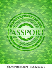 Passport green emblem with mosaic background