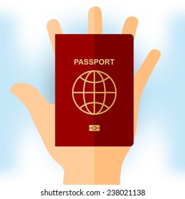 passport in hand for tourists, red, vector format.