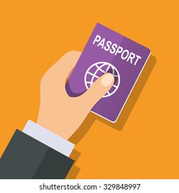 Passport in hand. Vector illustration in flat style