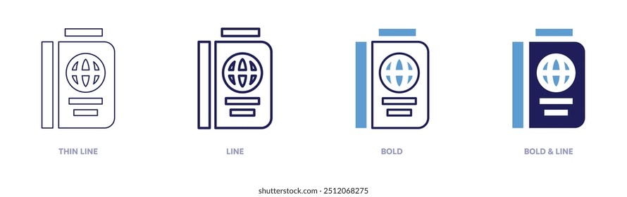 Passport holder icon in 4 different styles. Thin Line, Line, Bold, and Bold Line. Duotone style. Editable stroke.