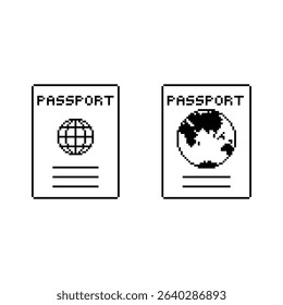 passport icon 8 bit, pixel art travel 8-bit icon for game  logo. 