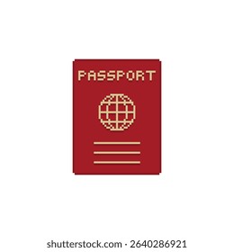 passport icon 8 bit, pixel art travel 8-bit icon for game  logo. 