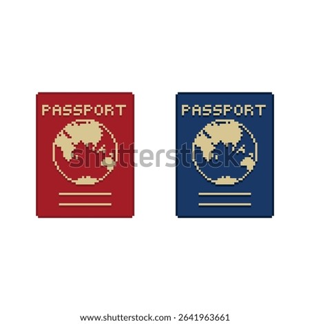 passport icon 8 bit, pixel art travel 8-bit icon for game  logo. 