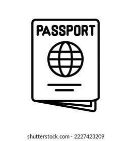 Passport icon icon with book and earth globe for id in black outline style