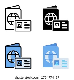 Icono de pasaporte colección de varios estilos para nómada digital, diseño de marca, impresión y medios digitales