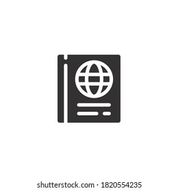 icono Pasaporte. Libro de documentos con símbolo de verificación mundial. ID de ciudadanía para el viajero. Documento internacional de viajes aéreos. Visa inmigración legal Vector ilustración Diseño de fondo blanco EPS 10