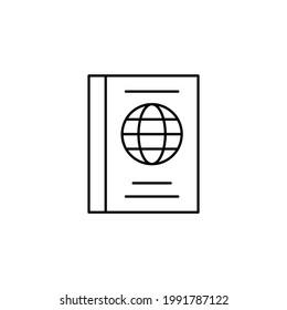 passport icon in flat black line style, isolated on white background 