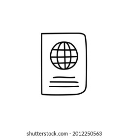 icono de pasaporte en línea negra plana, aislado en fondo blanco 