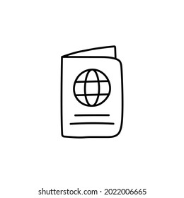 icono de pasaporte en línea negra plana, aislado en fondo blanco 