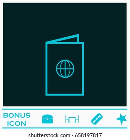 Passport icon flat. Blue pictogram on dark background. Vector illustration symbol and bonus icons
