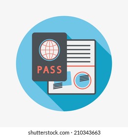 Passport icon, flat icon with long shadow