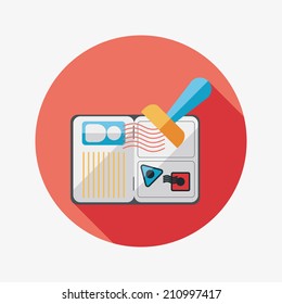 Passport icon, flat icon with long shadow