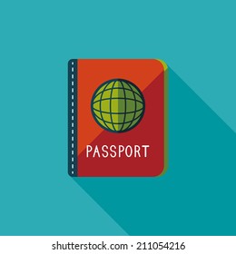 Passport icon, flat icon with long shadow