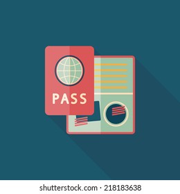 Passport icon, flat icon with long shadow