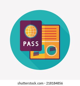 Passport icon, flat icon with long shadow