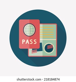 Passport icon, flat icon with long shadow