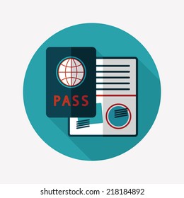 Passport icon, flat icon with long shadow