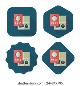 Passport icon, flat icon with long shadow