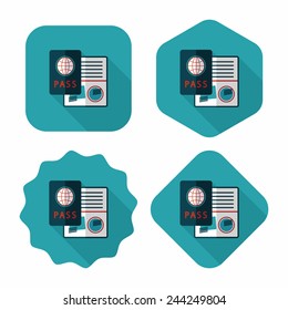Passport icon, flat icon with long shadow