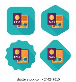 Passport icon, flat icon with long shadow