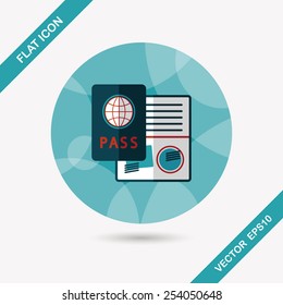 Passport icon, flat icon with long shadow