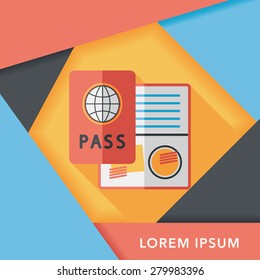 Passport icon, flat icon with long shadow