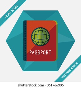 Passport icon, flat icon with long shadow