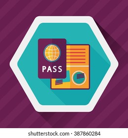 Passport icon, flat icon with long shadow