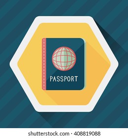 Passport icon, flat icon with long shadow