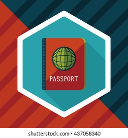 Passport icon, flat icon with long shadow