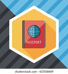 Passport icon, flat icon with long shadow