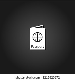 Passport icon flat. Simple White pictogram on black background with shadow. Vector illustration symbol