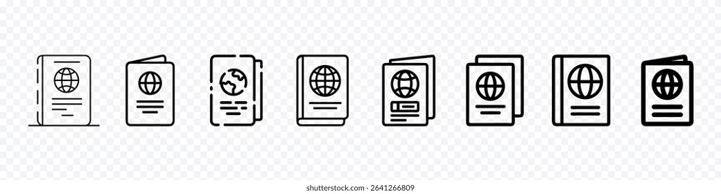 passport icon in flat style, Passport line icon set. passport icon design illustration design, visa approval sign, national identity emblem and global transit permit icons
