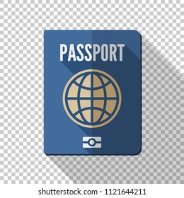 Passport icon in flat style with long shadow on transparent background