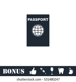 Passport icon flat. Vector illustration symbol and bonus pictogram