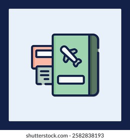 Passport Icon with Flight Ticket and Credit Card Graphic