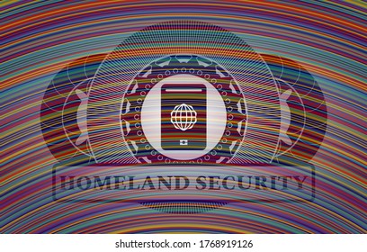 Passport Icon And Homeland Security Text Colorful Realistic Badge. Showy Luxurious Background. Artistic Illustration. 