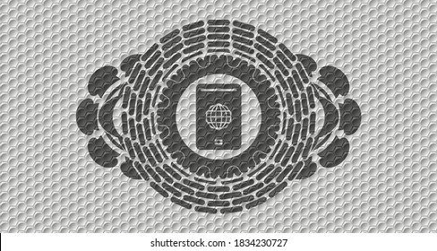 icono del pasaporte dentro del patrón de estilo geométrico hexágono brillante gris, emblema realista. Fondo de moda. Ilustración artística. 