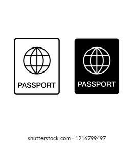 Passport icon in modern flat design isolated on white background, outline and black id vector illustration for web site or mobile app