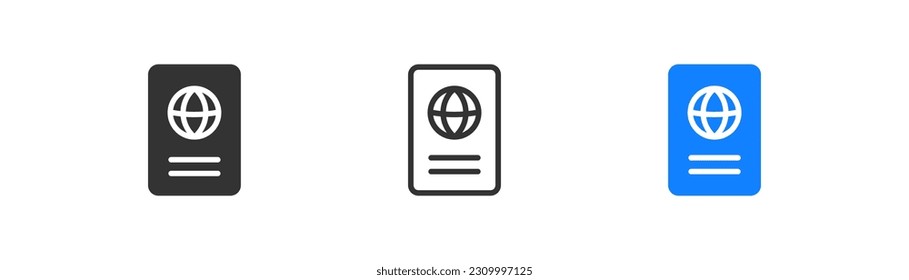 Passport icon on light background. Visa symbol. Document, arrival, travelling, immigration, citizenship. Outline, flat and colored style. Flat design. Vector illustration.