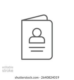 Passport Icon Outline Editable Stroke Thin Line Symbol for ID Document Travel or Identification