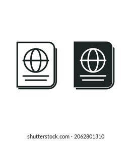Passport icon, with outline and solid style design.