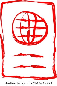 passport icon in scribble style. red line scribble icon