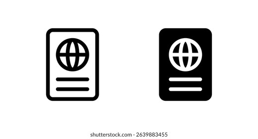 Passport Icon Set. A black icon of a passport, representing travel documentation or identity.
