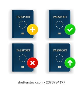 Juego de iconos de Passport con diferentes pictogramas. conjunto de iconos vectoriales de 3 d