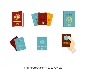 Passport icon set. Flat set of passport vector icons for web design isolated on white background