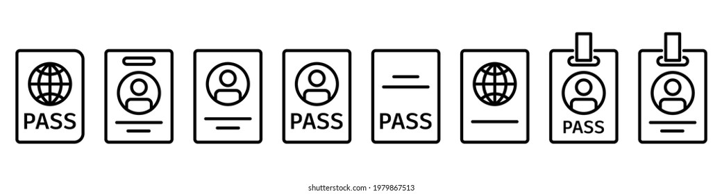 icono Pasaporte. Conjunto de iconos de pasaportes. Ilustración vectorial. Iconos lineales del pasaporte.