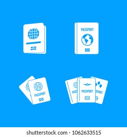Passport icon set. Simple set of passport vector icons for web design isolated on blue background