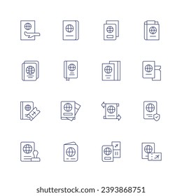 Passport icon set. Thin line icon. Editable stroke. Containing travel, passport.